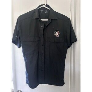 Antigua Mens Small Black Florida State Seminoles Kickoff Short Sleeve Shirt